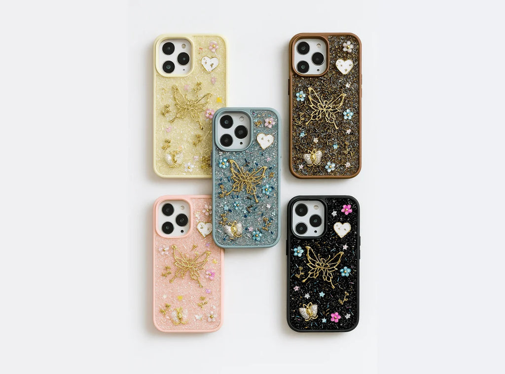 3D Butterfly Glitter Phone Case with Rhinestone Accents