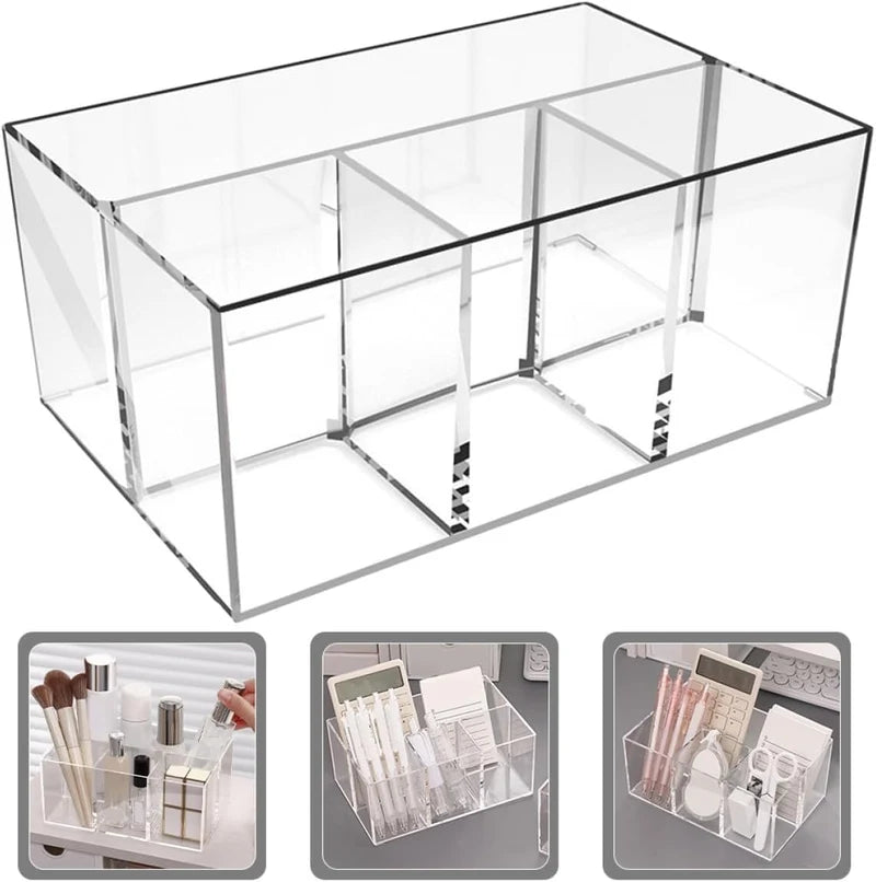 Clear Acrylic Compartment Organizer – 3-Section Storage Tray