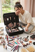 Structured Makeup Case with Brush Holders and Shoulder Strap