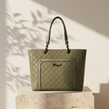 Checkered Print Chain-Strap Tote Bag – Sage Green