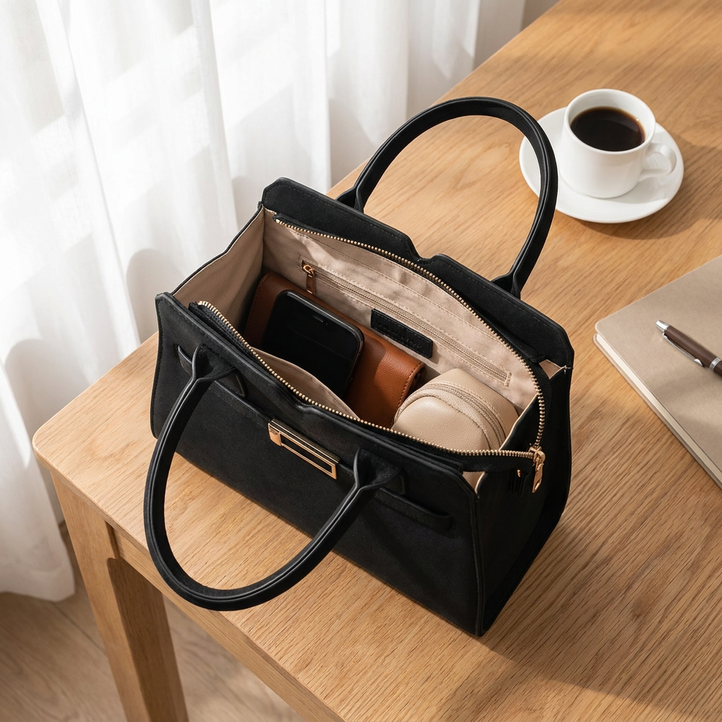 Structured Top Handle Bag with Buckle Accent