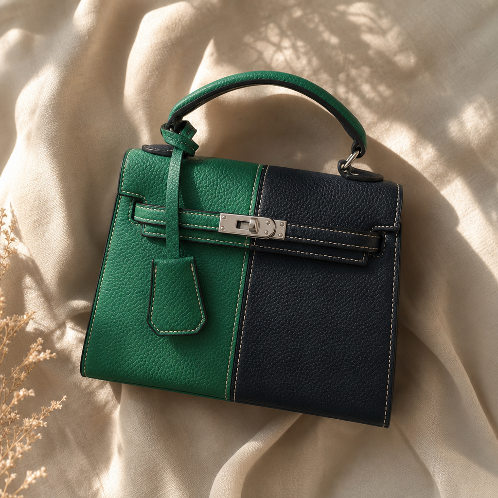 Colorblock Mini Top Handle Bag with Turn-Lock Strap