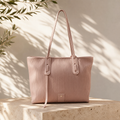 Ribbed Texture Tote Bag with Long Shoulder Straps – Blush Pink