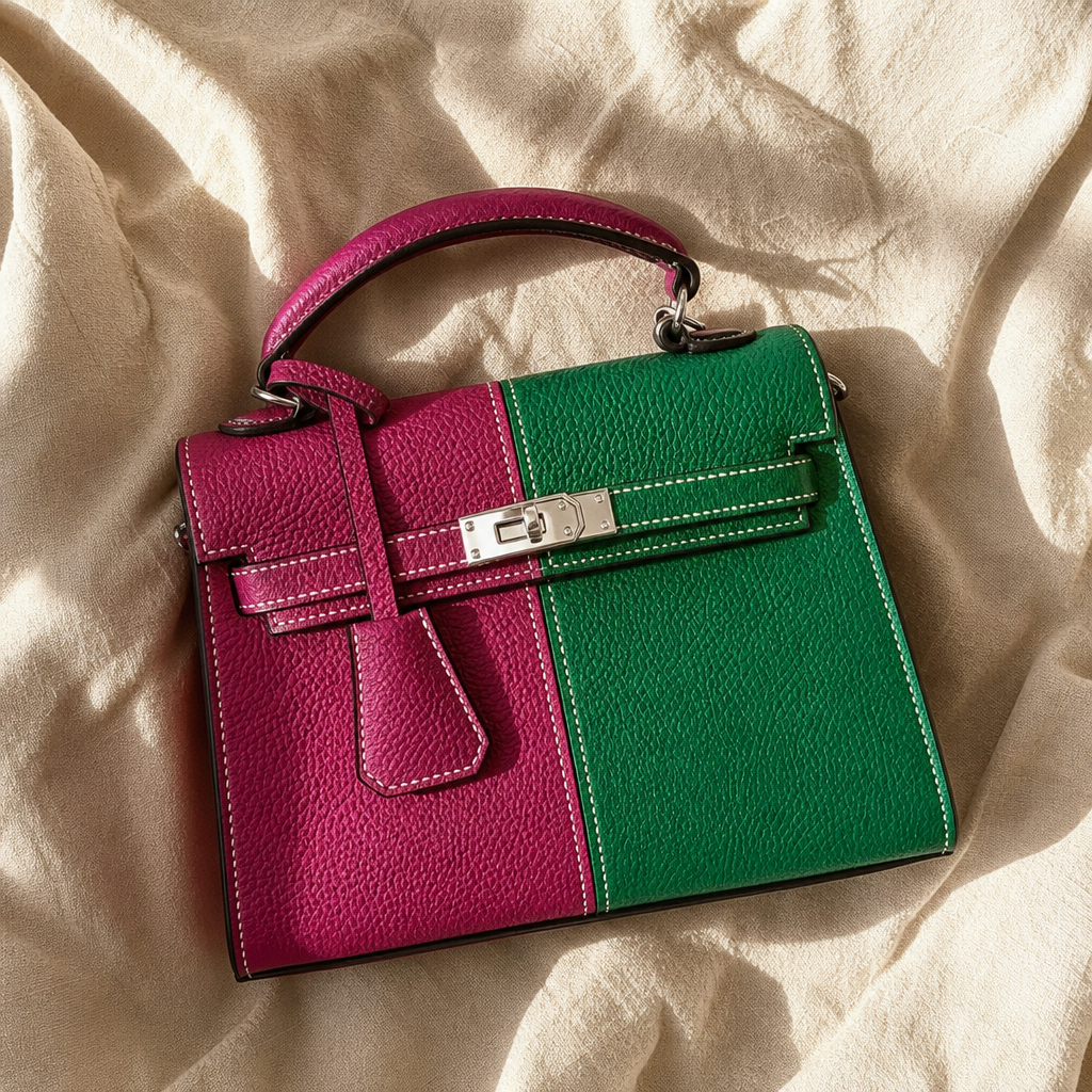 Colorblock Mini Top Handle Bag with Turn-Lock Strap