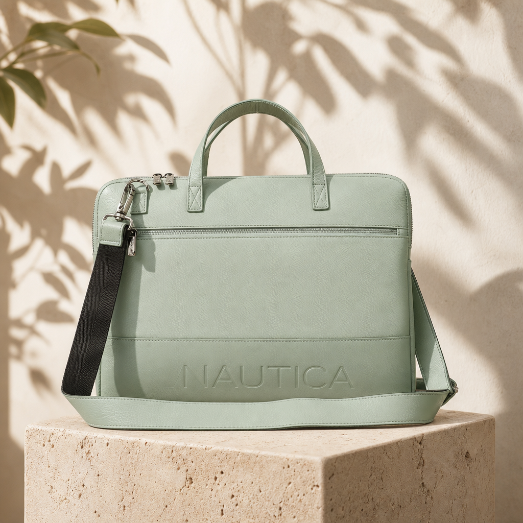 Padded Laptop Bag with Croc-Embossed Texture – Dark Green