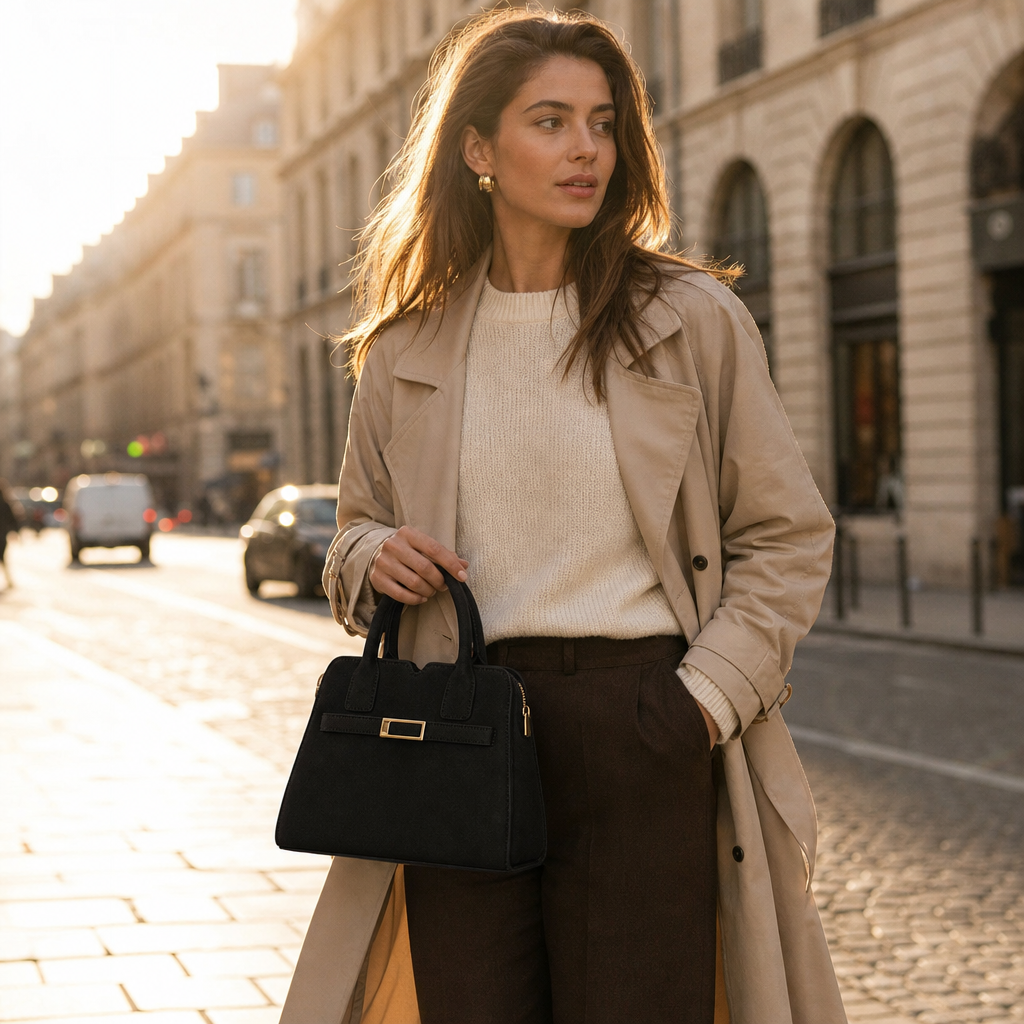 Structured Top Handle Bag with Buckle Accent