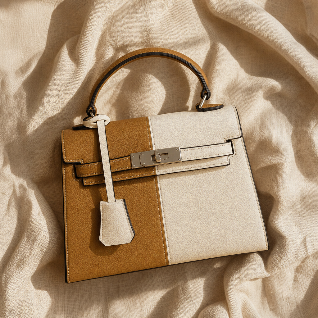 Colorblock Mini Top Handle Bag with Turn-Lock Strap