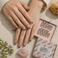 Black French Tip Stiletto Press-On Nails with Rhinestones