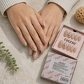Nude Press-On Nails with Silver Leaf Accents – 10-Piece Set