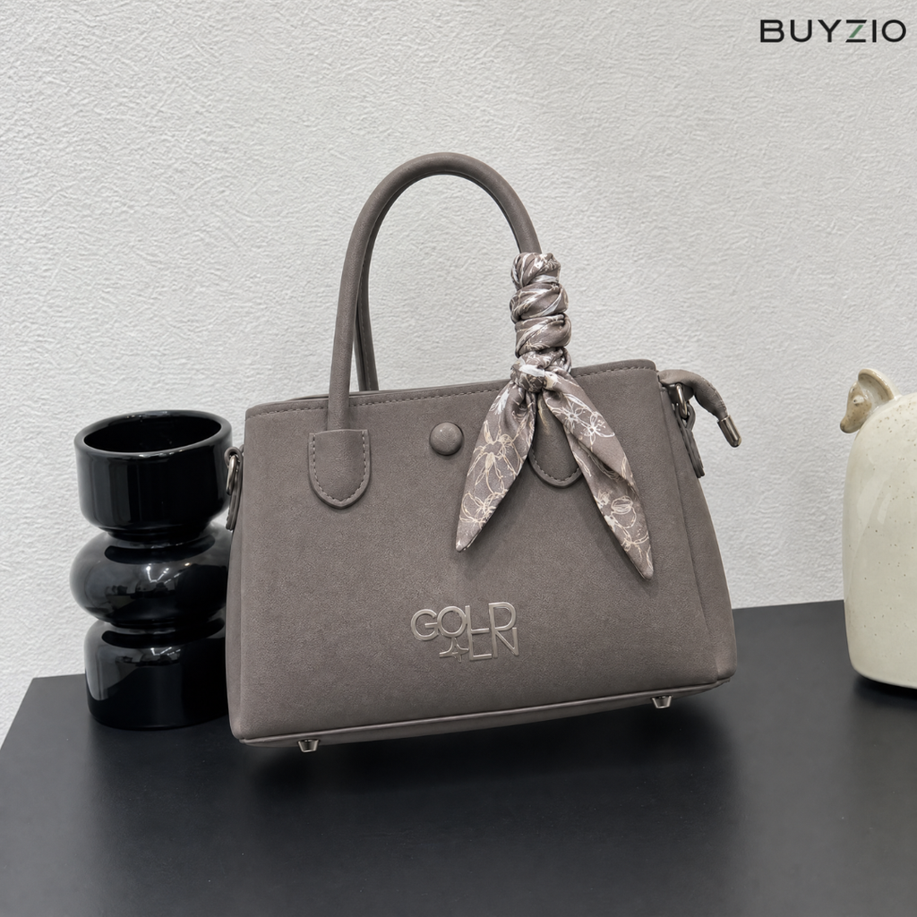 Structured Handbag with Scarf Handle Accent