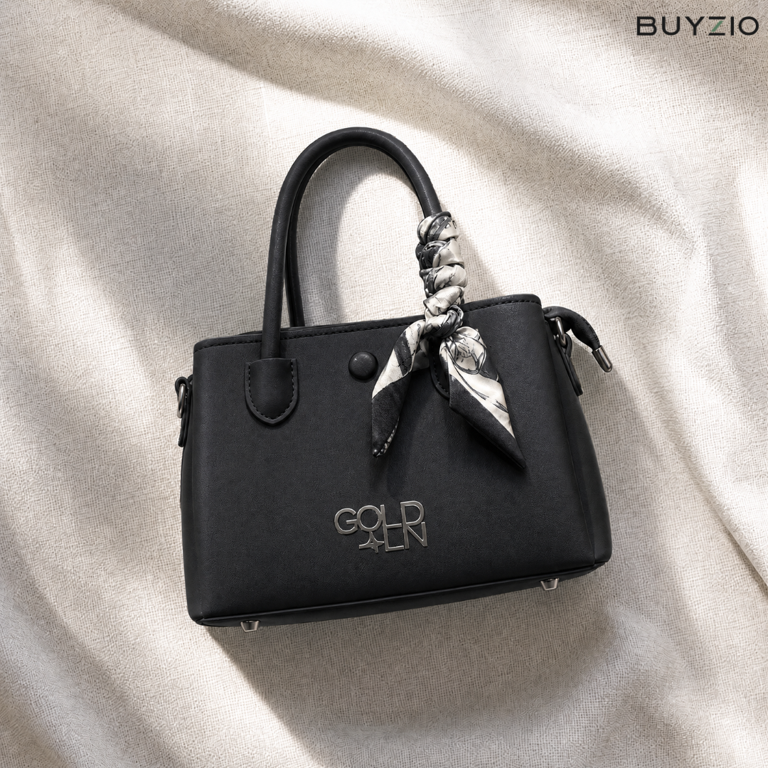 Structured Handbag with Scarf Handle Accent