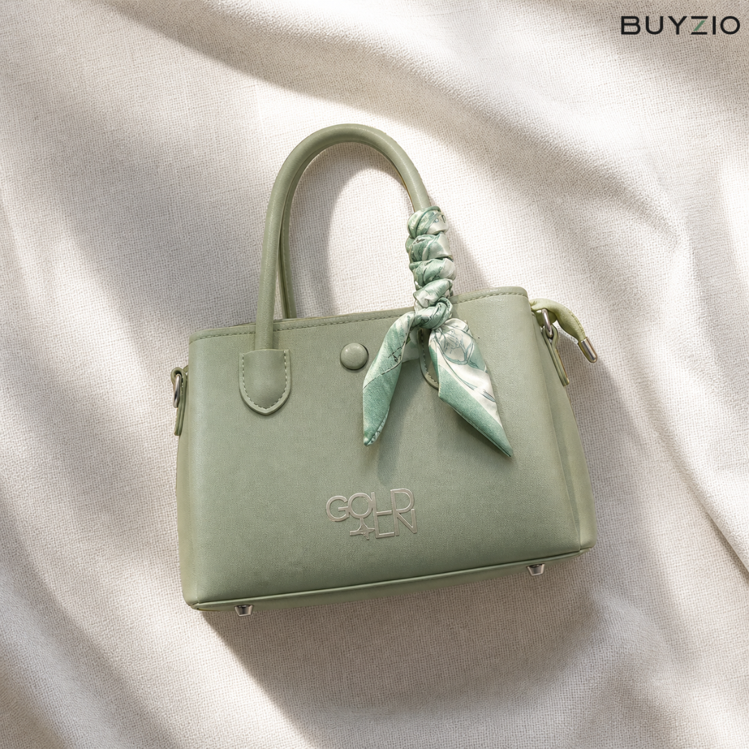 Structured Handbag with Scarf Handle Accent
