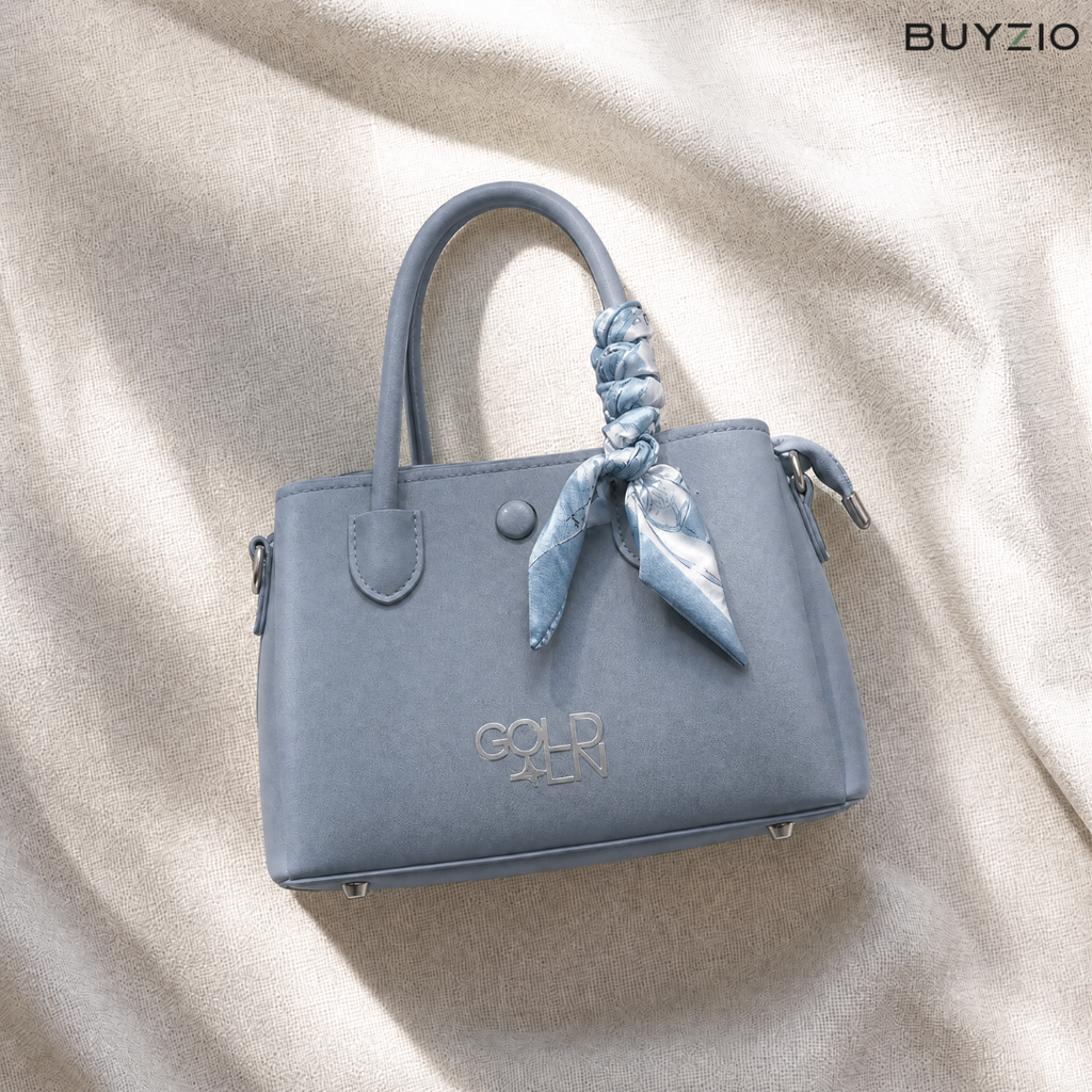 Structured Handbag with Scarf Handle Accent