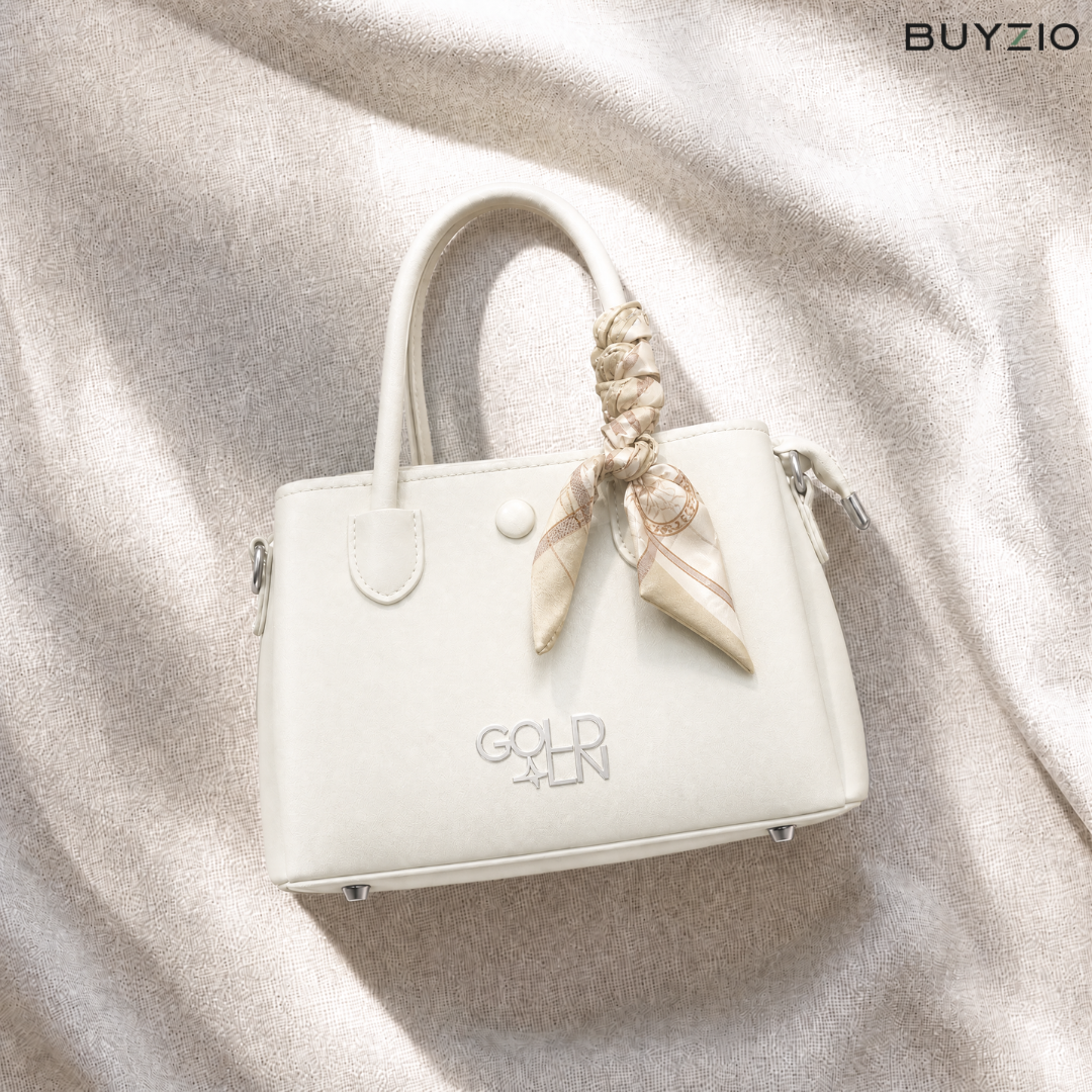 Structured Handbag with Scarf Handle Accent