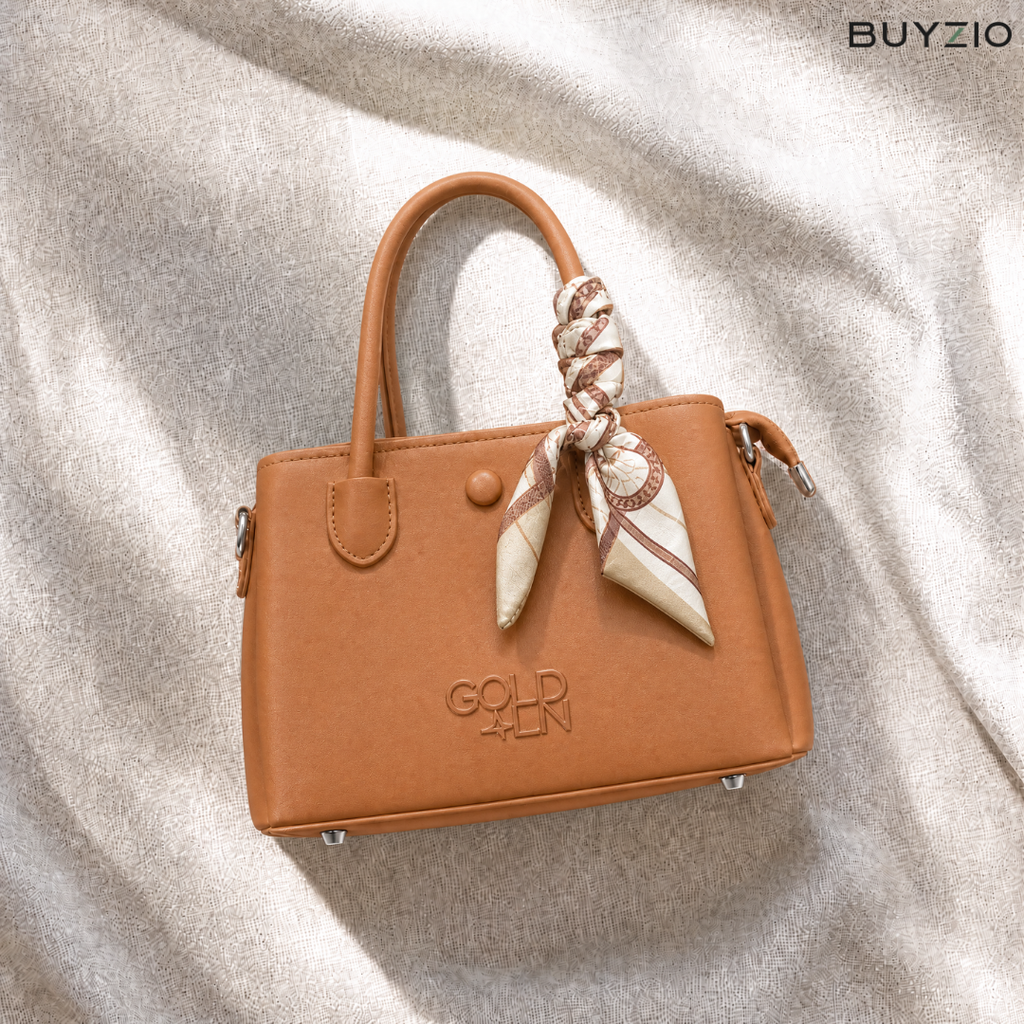 Structured Handbag with Scarf Handle Accent