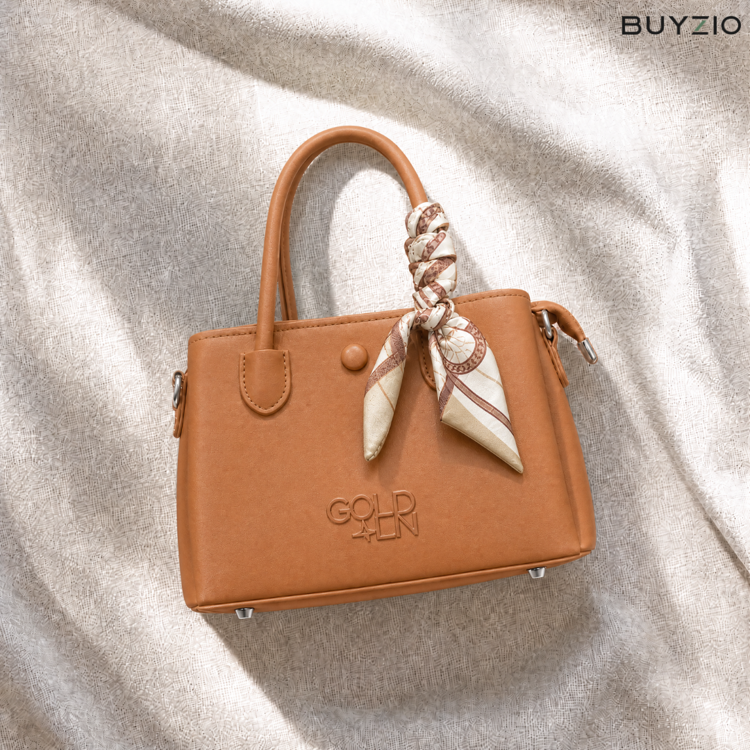 Structured Handbag with Scarf Handle Accent