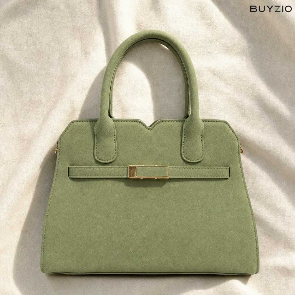 Structured Top Handle Bag with Buckle Accent