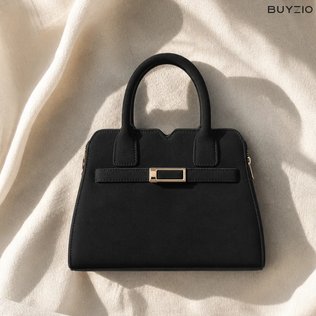 Structured Top Handle Bag with Buckle Accent