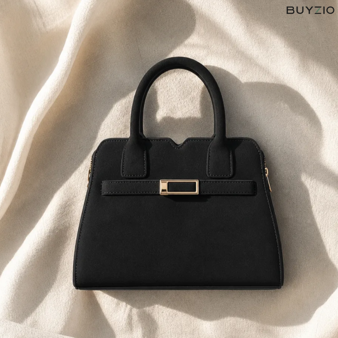 Structured Top Handle Bag with Buckle Accent