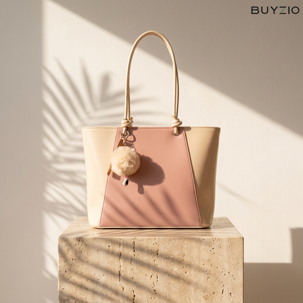 Two-Tone Tote with Pom Charm