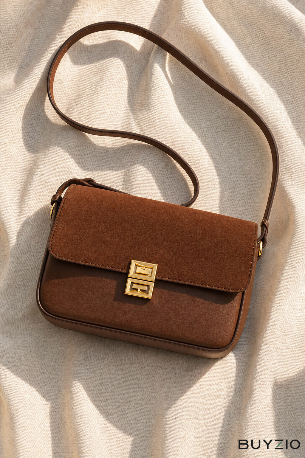 Structured Flap Crossbody Bag with Geometric Clasp