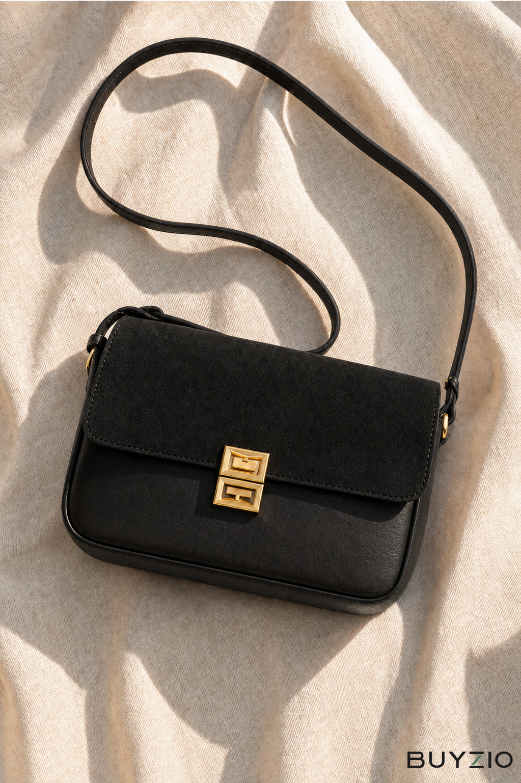 Structured Flap Crossbody Bag with Geometric Clasp