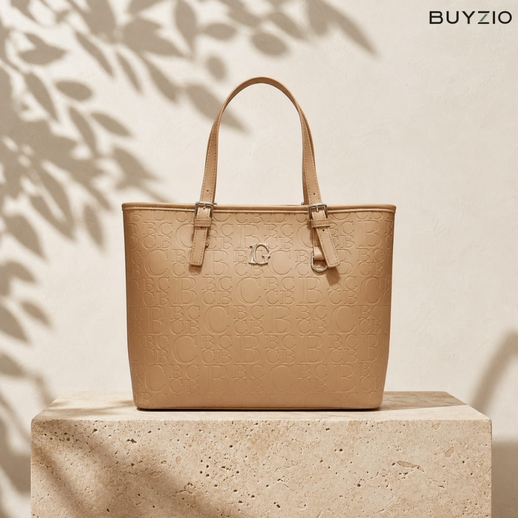 Embossed Monogram Structured Tote
