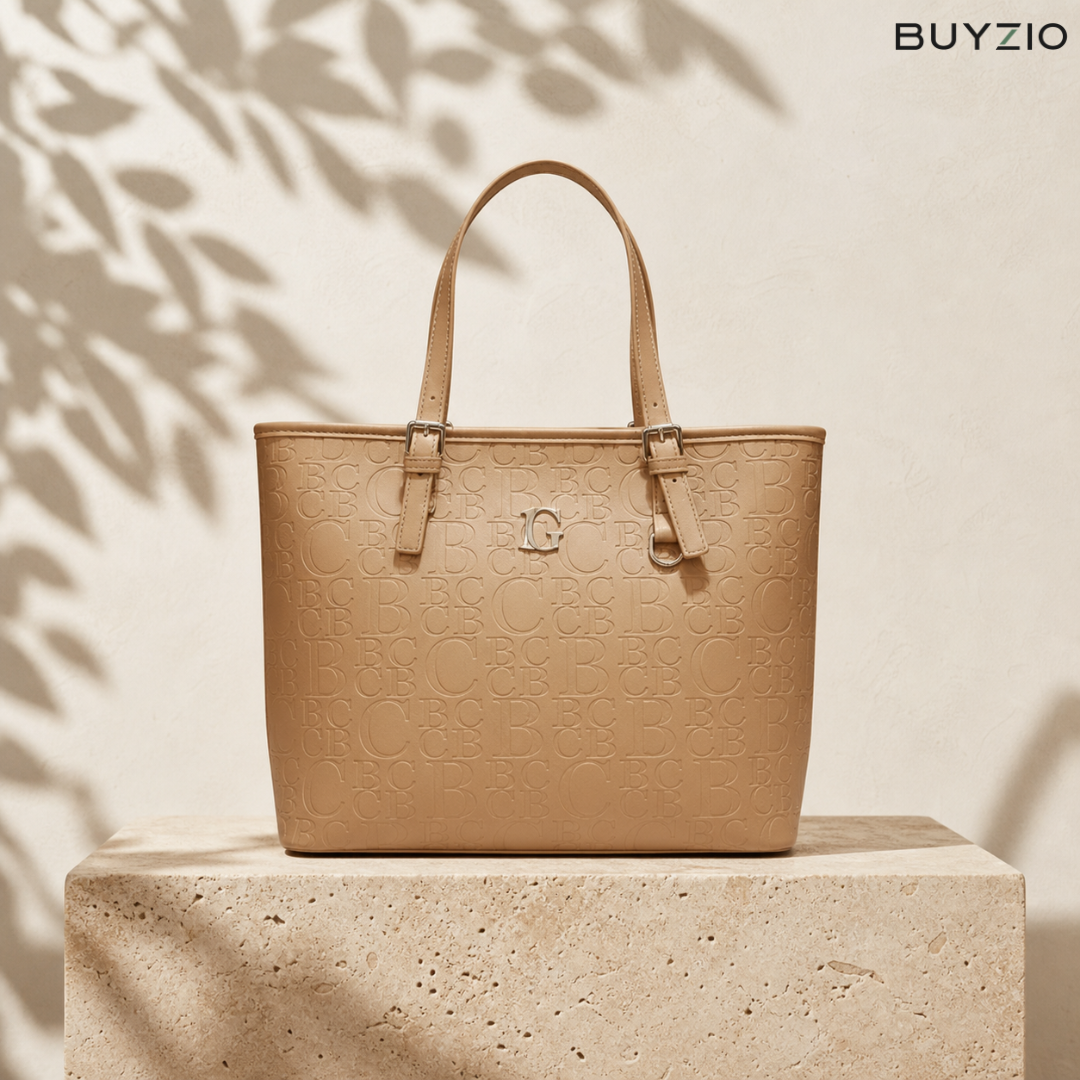 Embossed Monogram Structured Tote