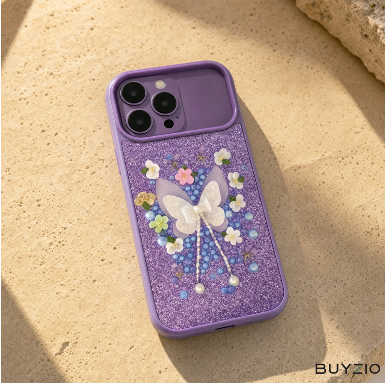Lilac Glitter Butterfly Case