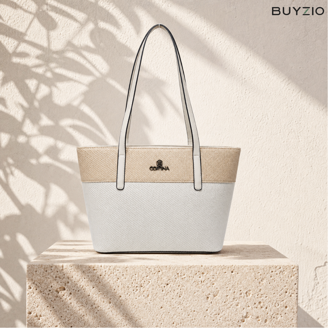 Textured Two-Tone Tote Bag