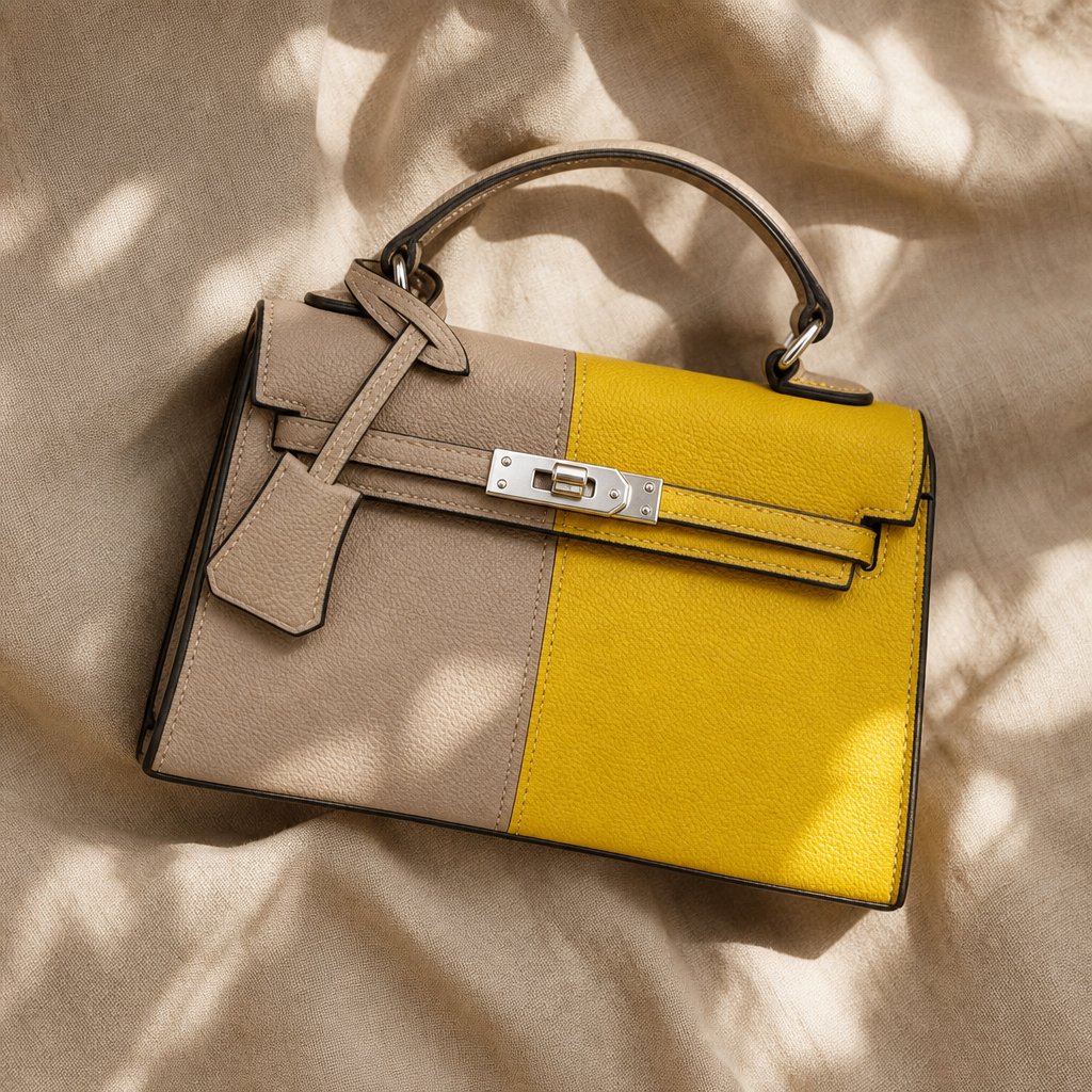 Colorblock Mini Top Handle Bag with Turn-Lock Strap