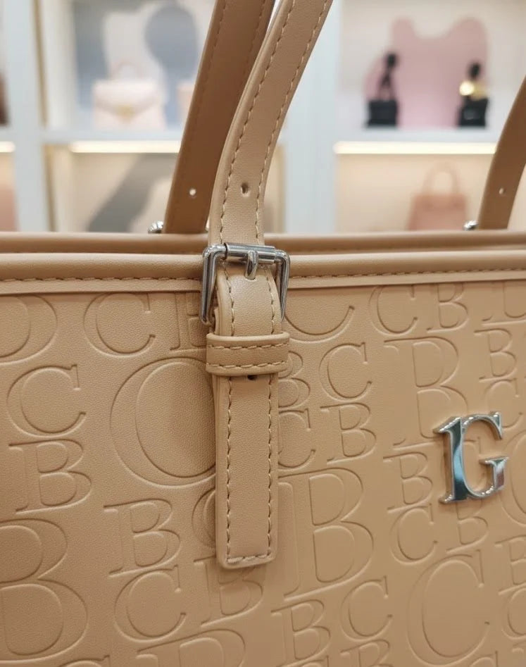 Embossed Monogram Structured Tote