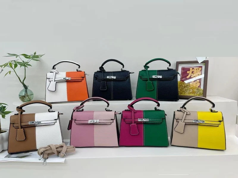 Colorblock Mini Top Handle Bag with Turn-Lock Strap