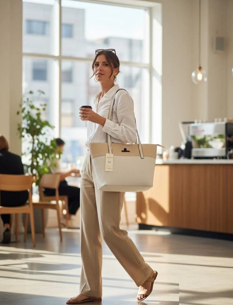 Textured Two-Tone Tote Bag