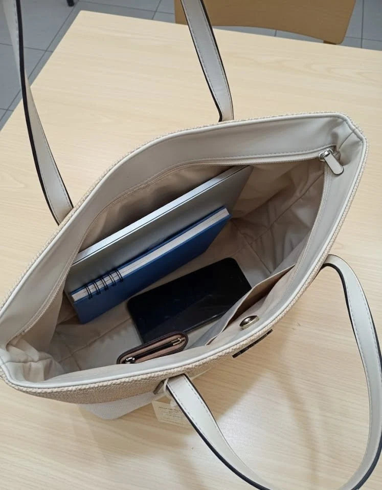 Textured Two-Tone Tote Bag