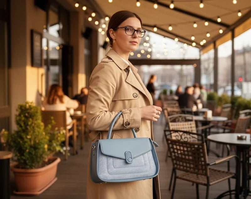 Two-Tone Top Handle Satchel – Sky Blue