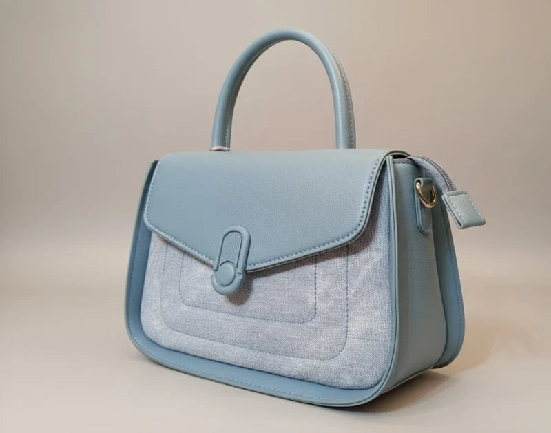 Two-Tone Top Handle Satchel – Sky Blue