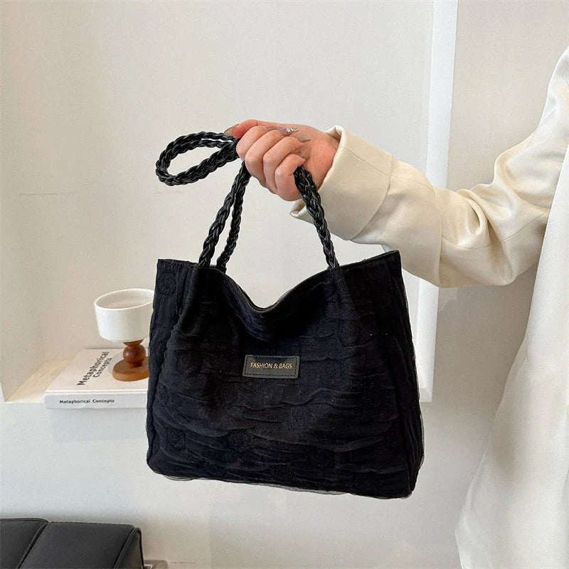 Braided Handle Lace Tote Bag