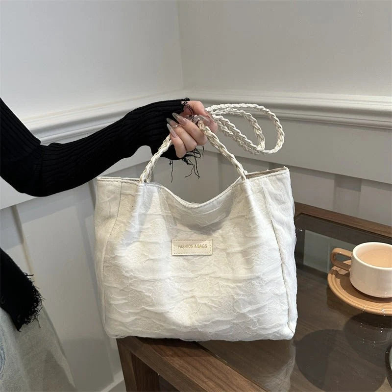 Braided Handle Lace Tote Bag
