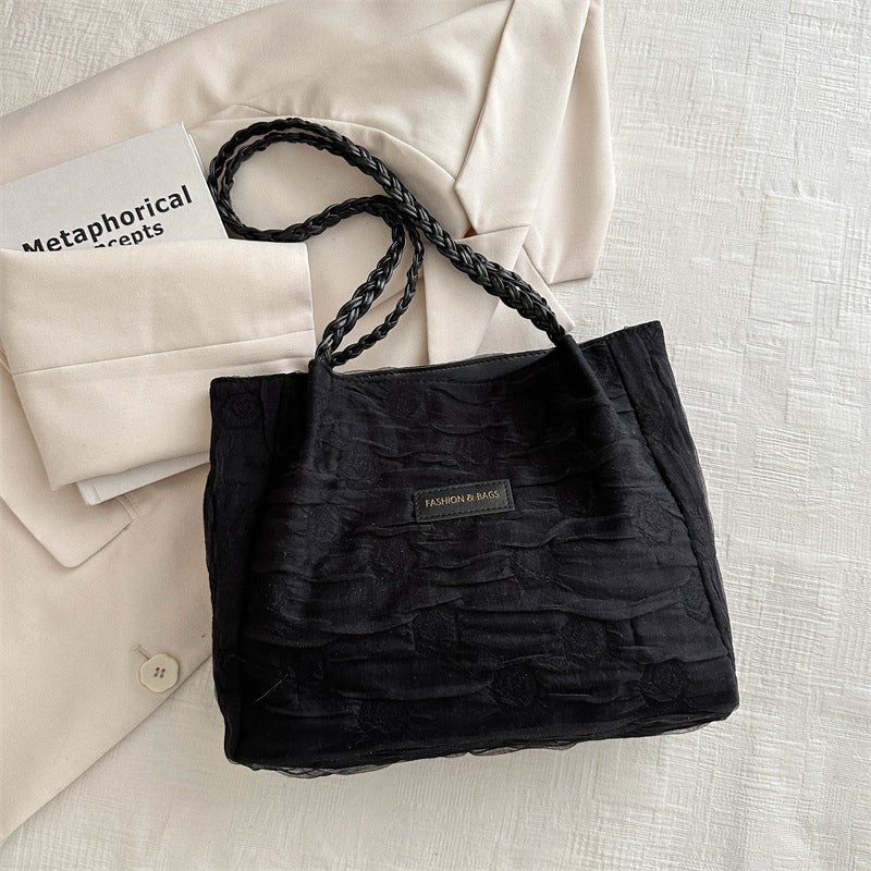 Braided Handle Lace Tote Bag