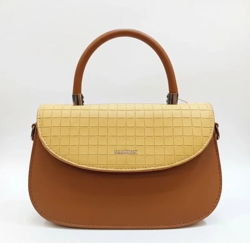 Dual-Tone Top Handle Satchel – Camel & Yellow