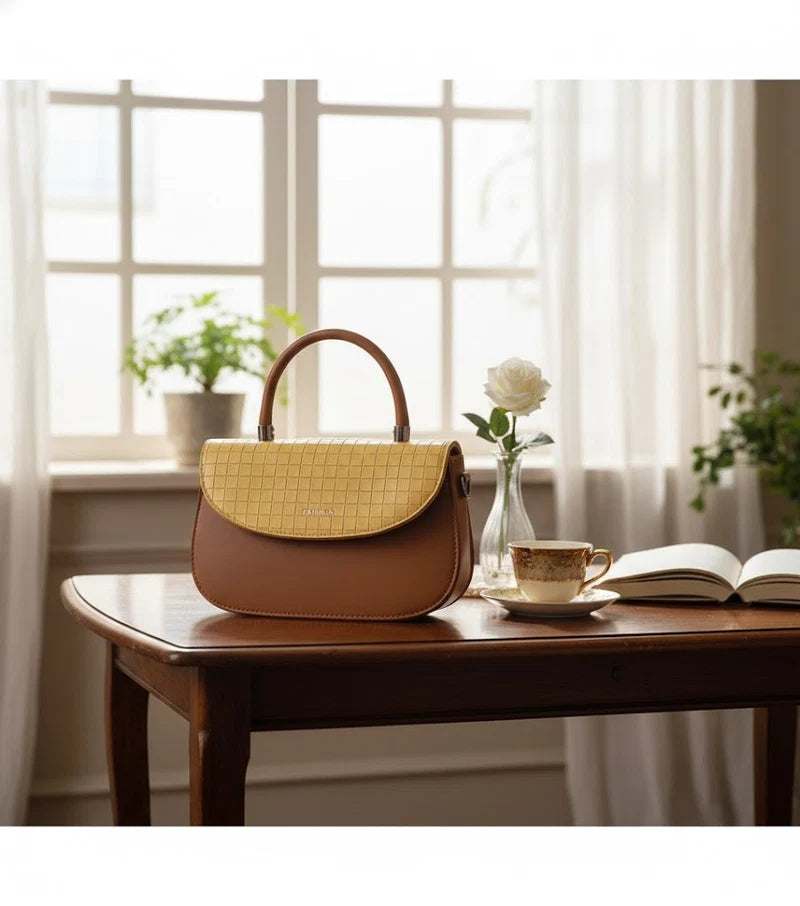 Dual-Tone Top Handle Satchel – Camel & Yellow