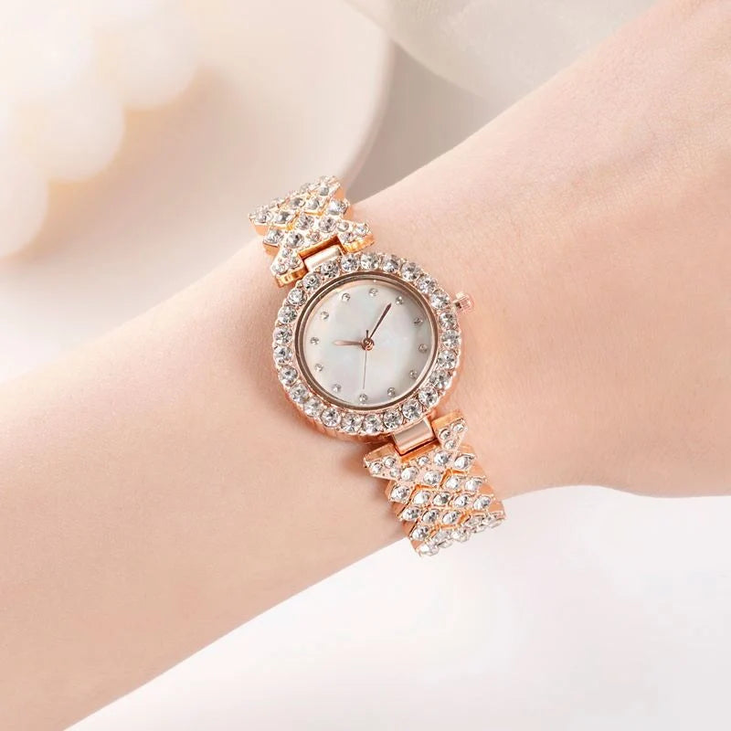 Rhinestone Bracelet Watch – Alloy Chain Strap