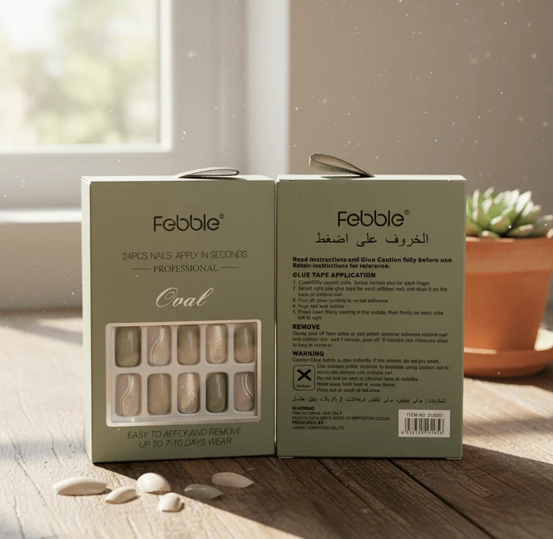 Olive & Gold Glitter Oval Press-On Nails – 24-Piece Set
