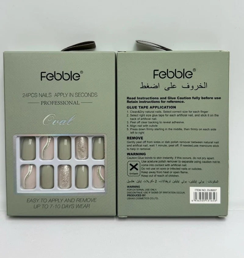 Olive & Gold Glitter Oval Press-On Nails – 24-Piece Set