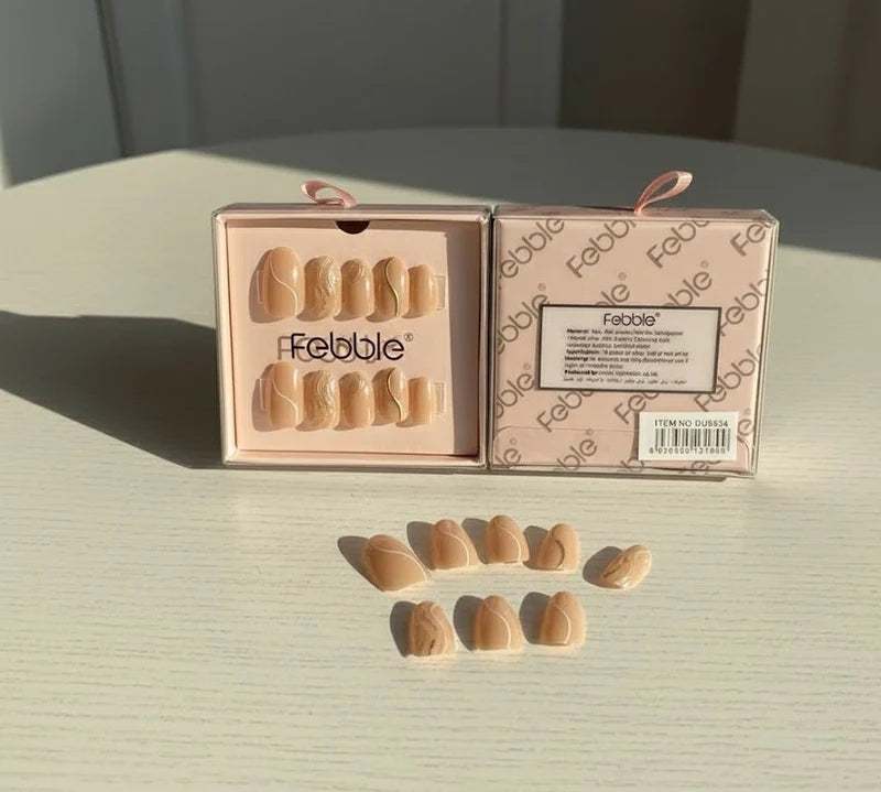 Nude Gold Swirl Press-On Nails – 10-Piece Set
