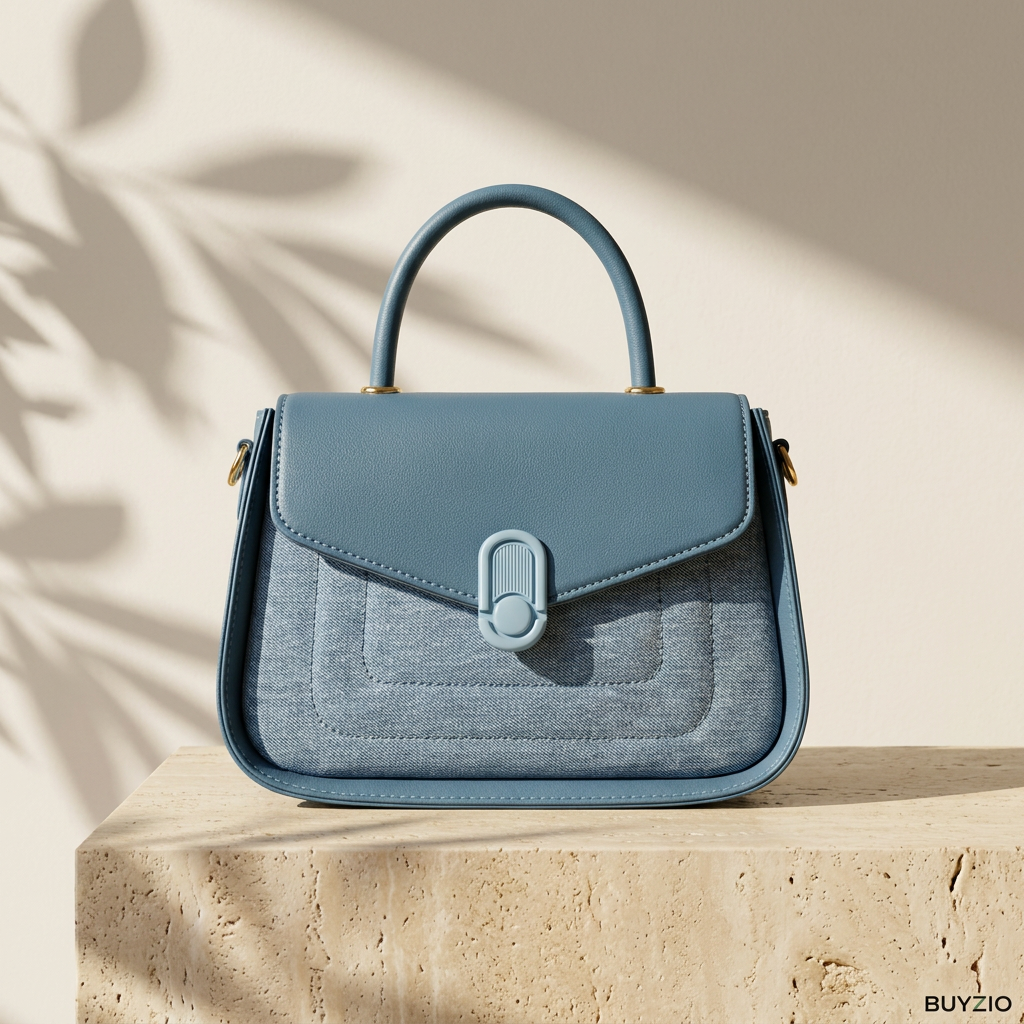 Two-Tone Top Handle Satchel – Sky Blue