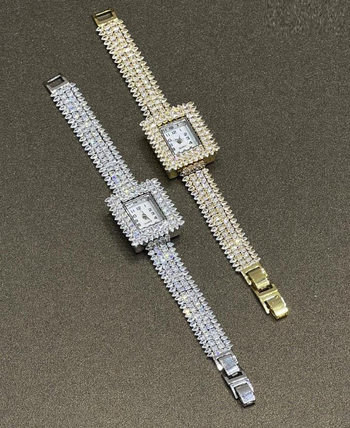 Crystal-Embellished Square Dial Watch