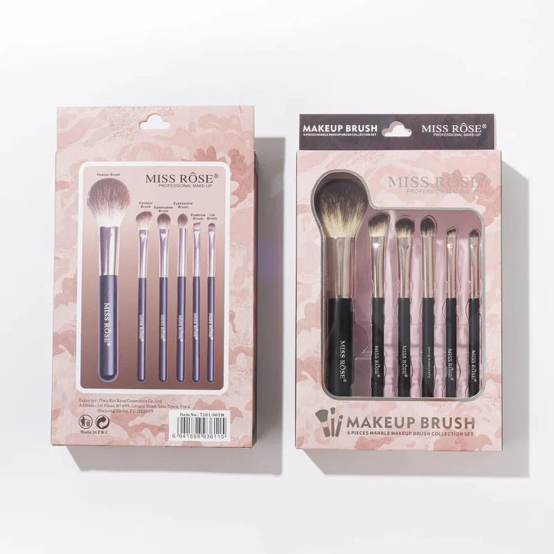 6-Piece Makeup Brush Set with Rose Gold Ferrules
