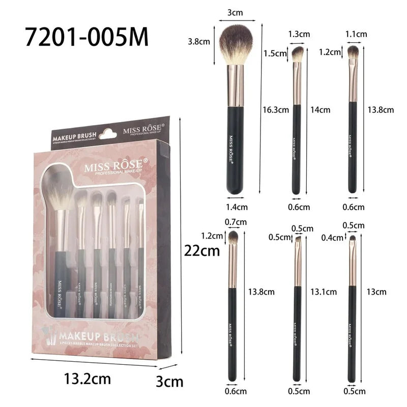 6-Piece Makeup Brush Set with Rose Gold Ferrules
